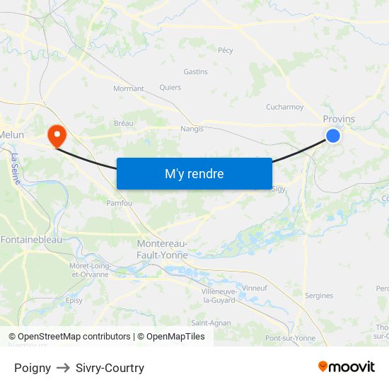 Poigny to Sivry-Courtry map