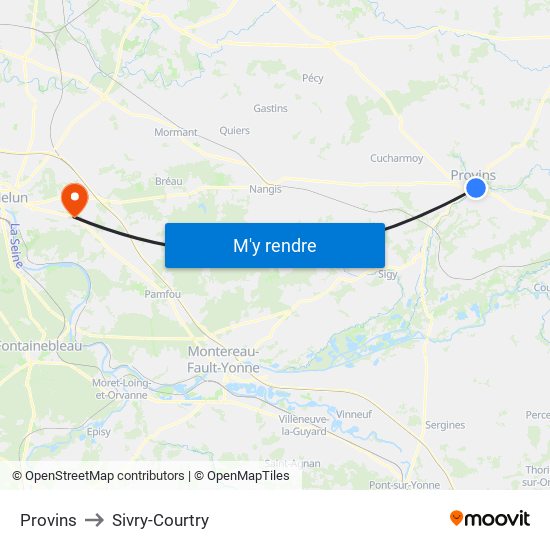 Provins to Sivry-Courtry map