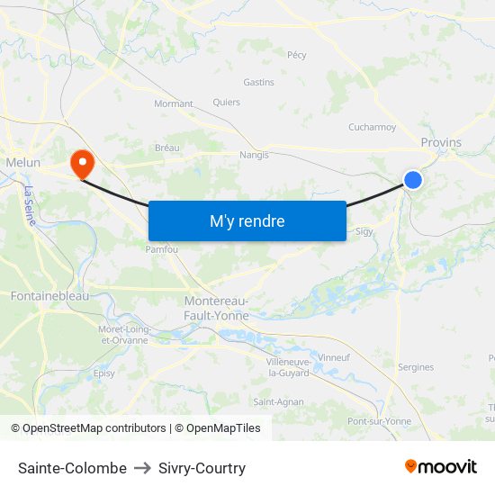 Sainte-Colombe to Sivry-Courtry map