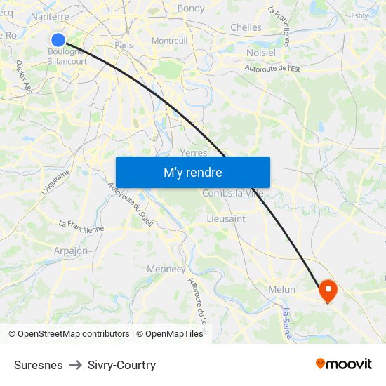 Suresnes to Sivry-Courtry map