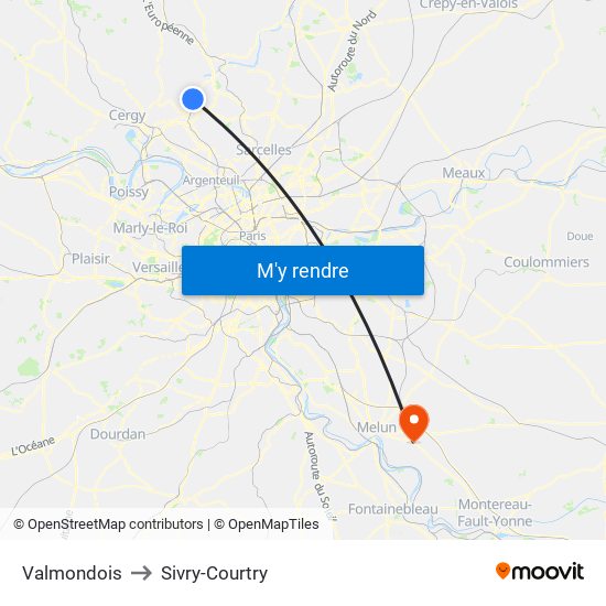 Valmondois to Sivry-Courtry map