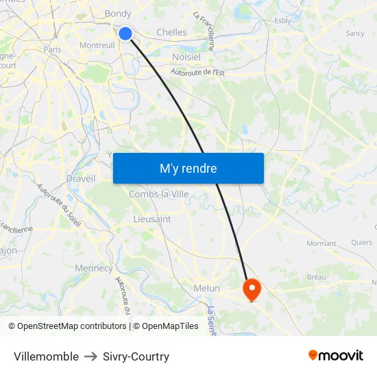 Villemomble to Sivry-Courtry map