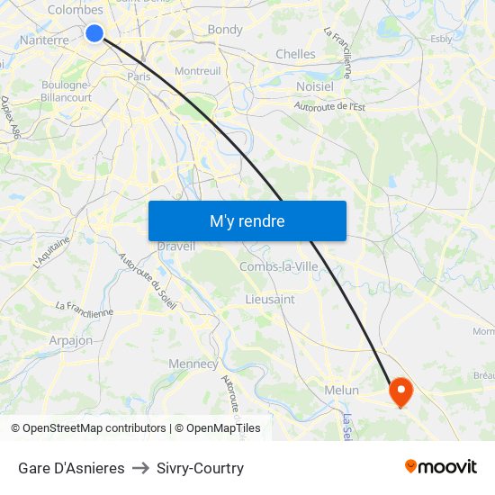 Gare D'Asnieres to Sivry-Courtry map