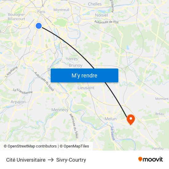 Cité Universitaire to Sivry-Courtry map