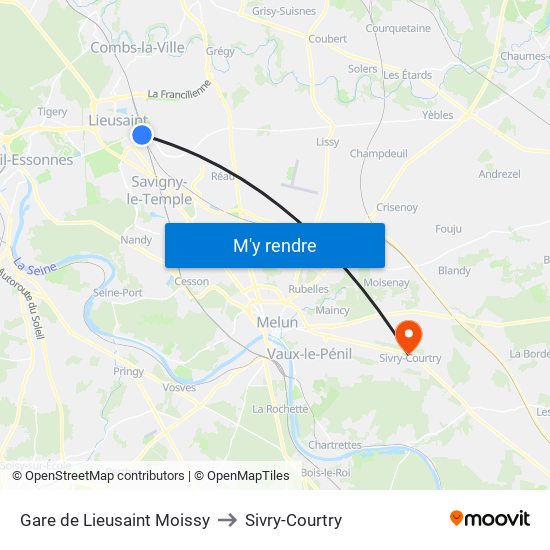 Gare de Lieusaint Moissy to Sivry-Courtry map