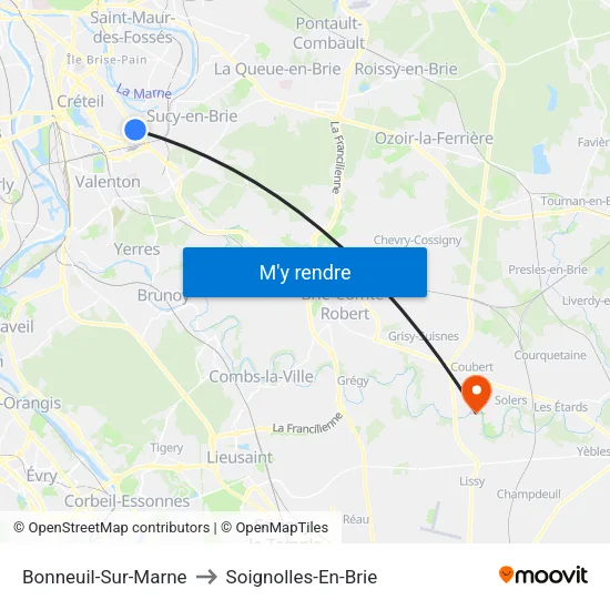 Bonneuil-Sur-Marne to Soignolles-En-Brie map