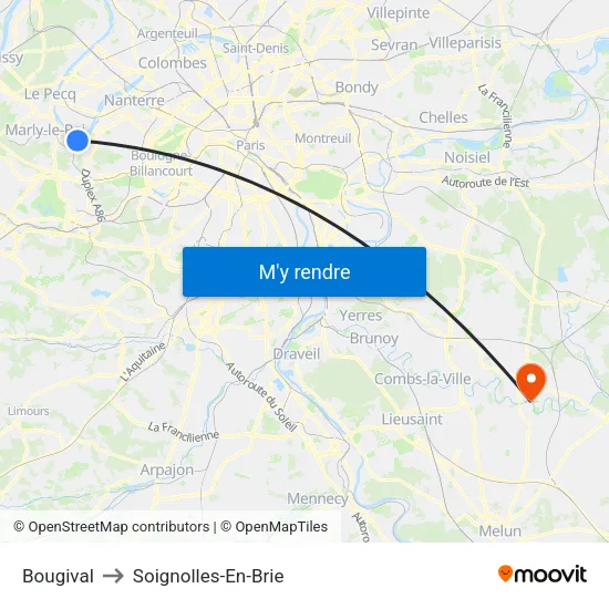 Bougival to Soignolles-En-Brie map