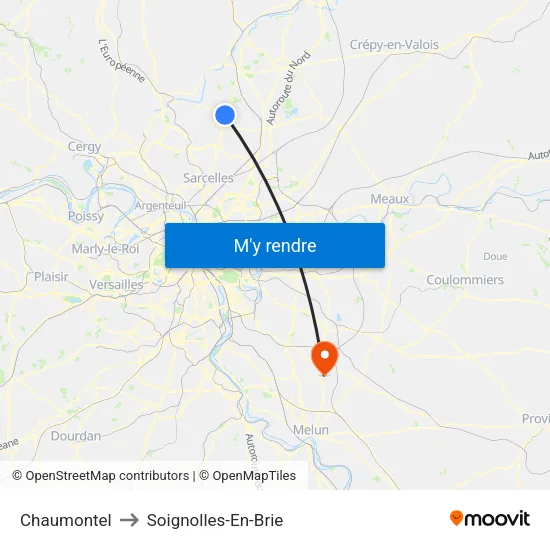 Chaumontel to Soignolles-En-Brie map