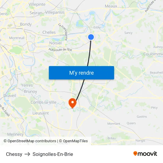 Chessy to Soignolles-En-Brie map