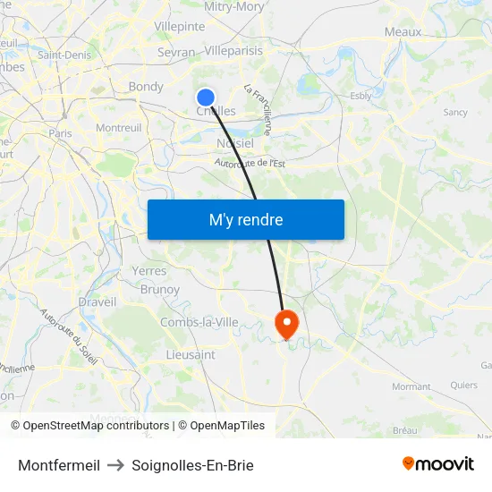 Montfermeil to Soignolles-En-Brie map