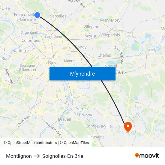 Montlignon to Soignolles-En-Brie map