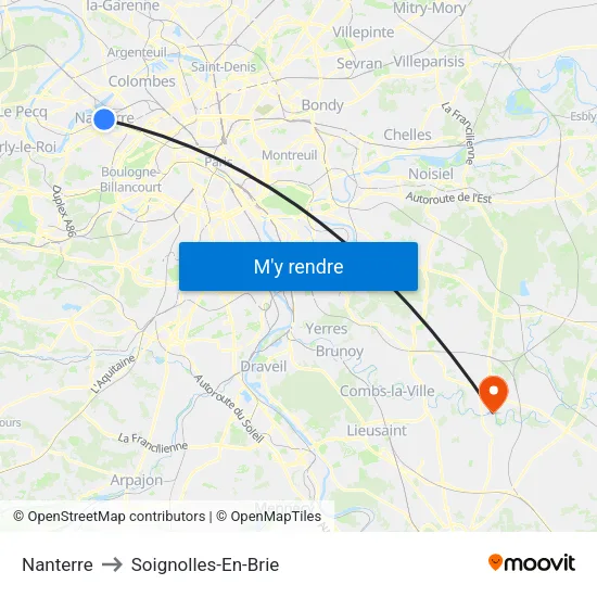 Nanterre to Soignolles-En-Brie map