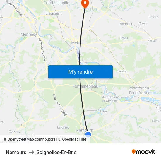 Nemours to Soignolles-En-Brie map