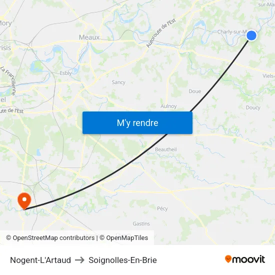 Nogent-L'Artaud to Soignolles-En-Brie map