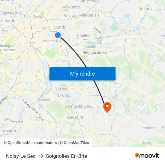 Noisy-Le-Sec to Soignolles-En-Brie map