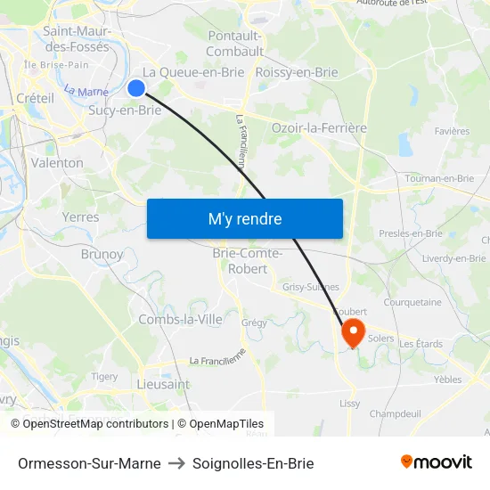 Ormesson-Sur-Marne to Soignolles-En-Brie map