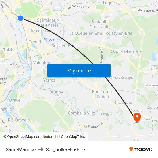 Saint-Maurice to Soignolles-En-Brie map
