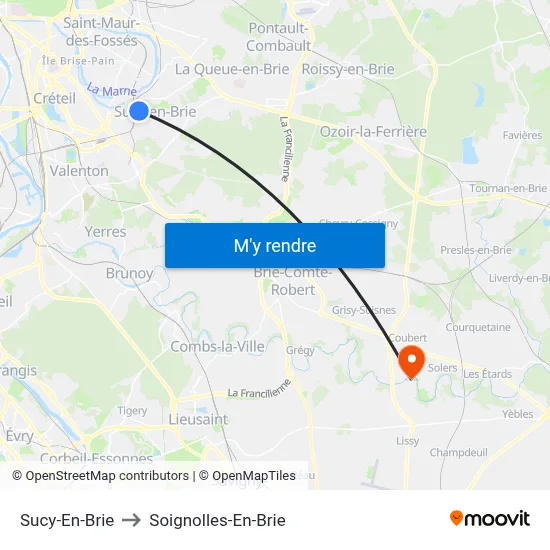 Sucy-En-Brie to Soignolles-En-Brie map