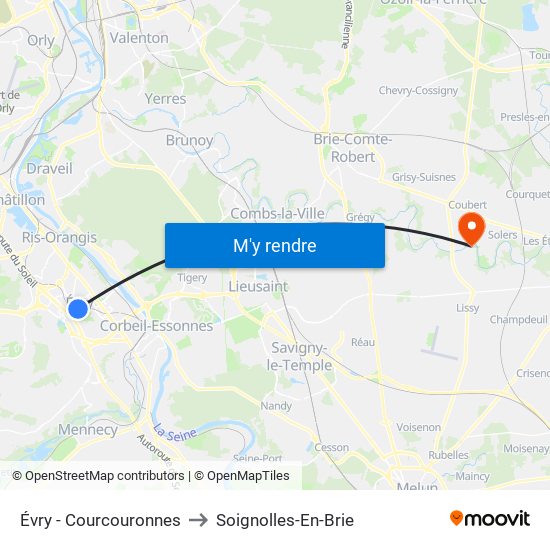 Évry - Courcouronnes to Soignolles-En-Brie map