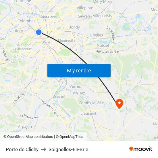 Porte de Clichy to Soignolles-En-Brie map