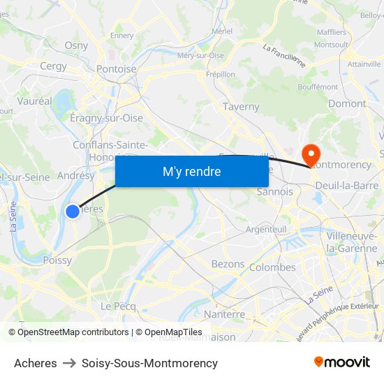 Acheres to Soisy-Sous-Montmorency map