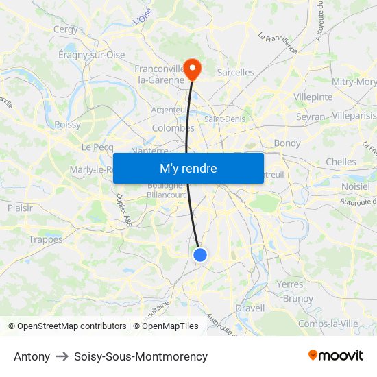 Antony to Soisy-Sous-Montmorency map