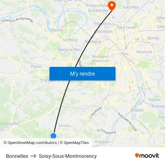 Bonnelles to Soisy-Sous-Montmorency map