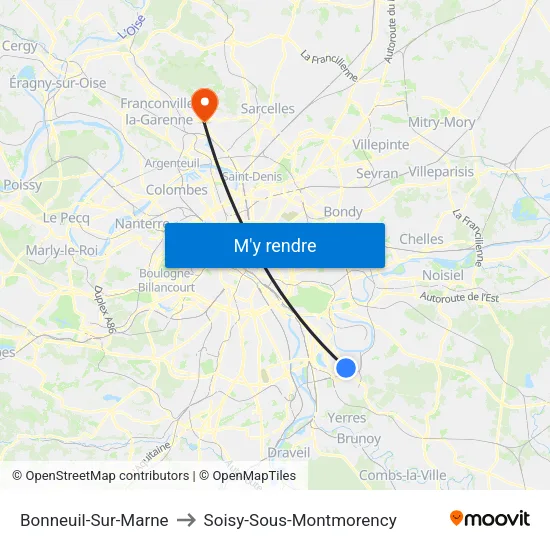 Bonneuil-Sur-Marne to Soisy-Sous-Montmorency map