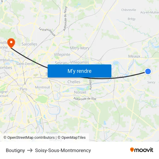 Boutigny to Soisy-Sous-Montmorency map