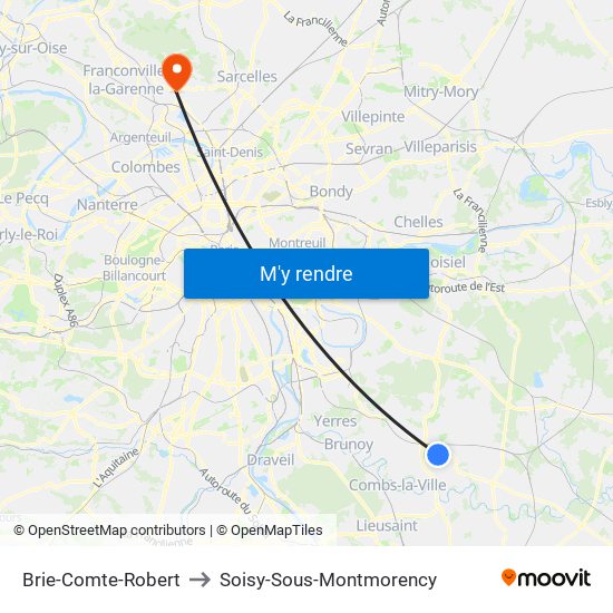 Brie-Comte-Robert to Soisy-Sous-Montmorency map