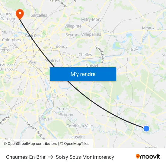 Chaumes-En-Brie to Soisy-Sous-Montmorency map