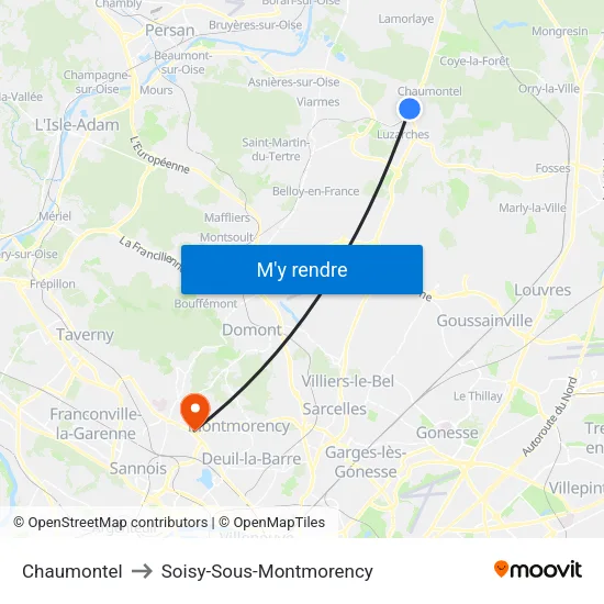 Chaumontel to Soisy-Sous-Montmorency map