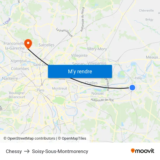Chessy to Soisy-Sous-Montmorency map