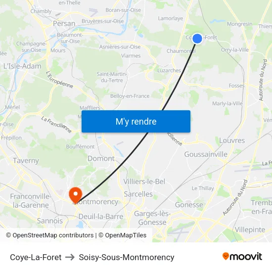 Coye-La-Foret to Soisy-Sous-Montmorency map
