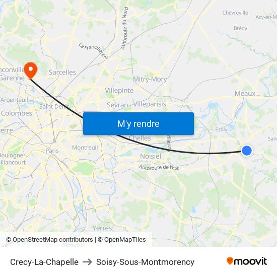 Crecy-La-Chapelle to Soisy-Sous-Montmorency map