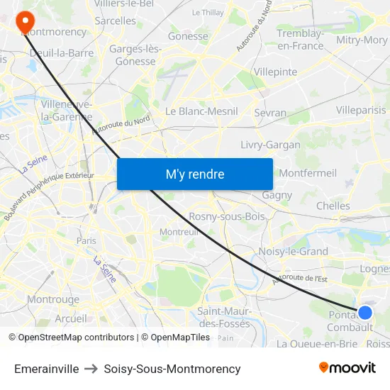 Emerainville to Soisy-Sous-Montmorency map