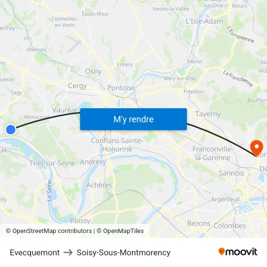 Evecquemont to Soisy-Sous-Montmorency map