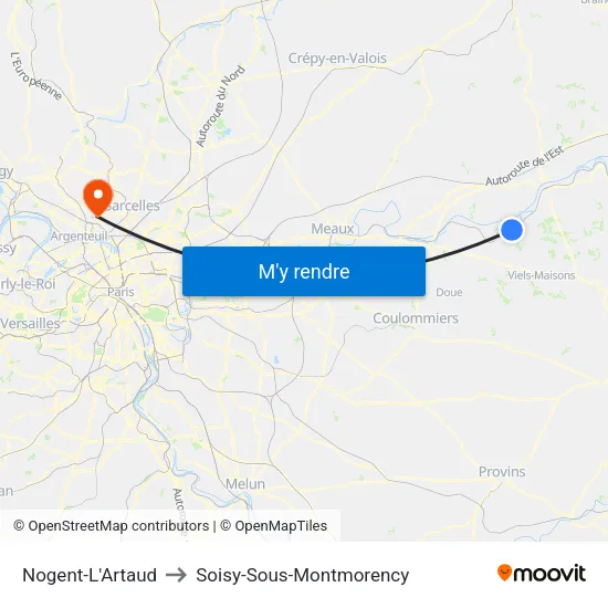 Nogent-L'Artaud to Soisy-Sous-Montmorency map