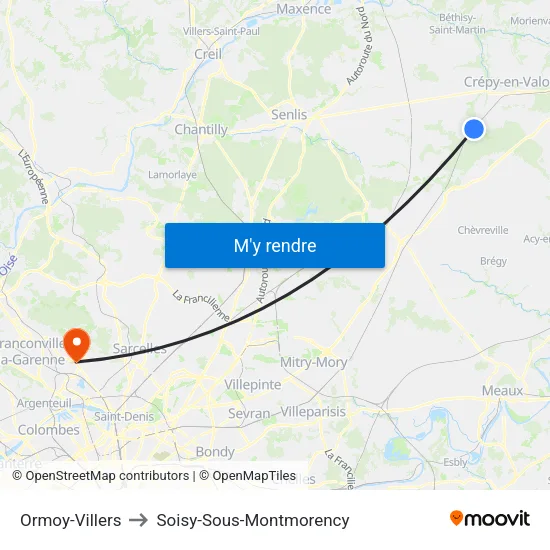 Ormoy-Villers to Soisy-Sous-Montmorency map