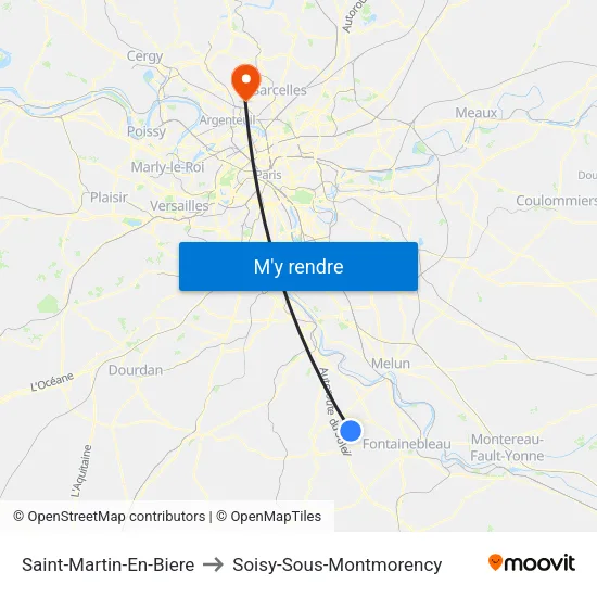Saint-Martin-En-Biere to Soisy-Sous-Montmorency map
