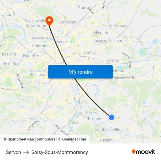 Servon to Soisy-Sous-Montmorency map