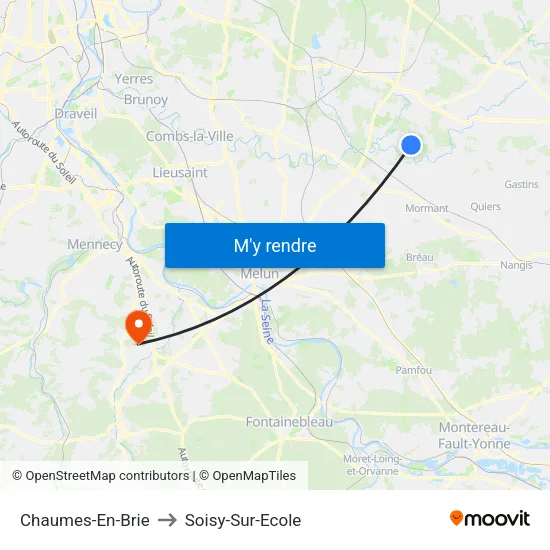 Chaumes-En-Brie to Soisy-Sur-Ecole map