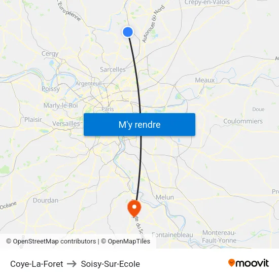 Coye-La-Foret to Soisy-Sur-Ecole map