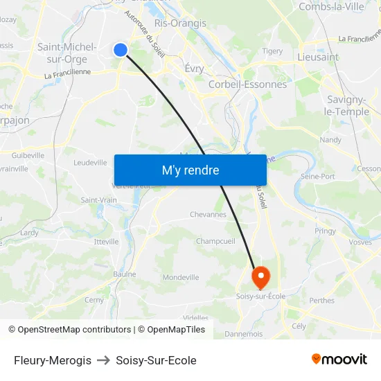 Fleury-Merogis to Soisy-Sur-Ecole map