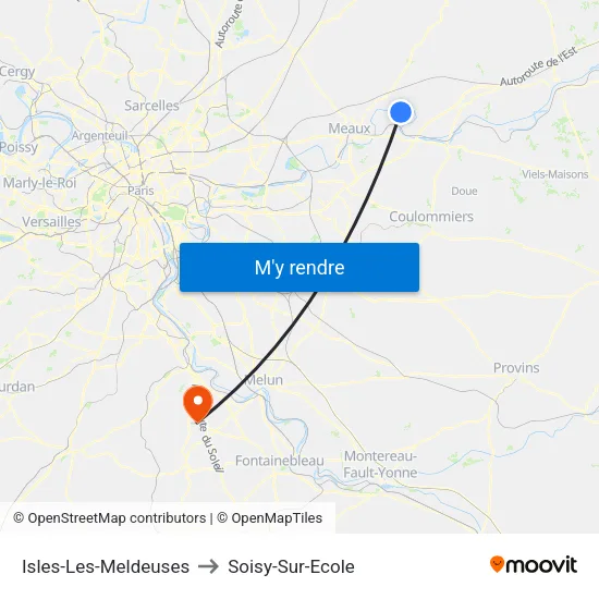 Isles-Les-Meldeuses to Soisy-Sur-Ecole map