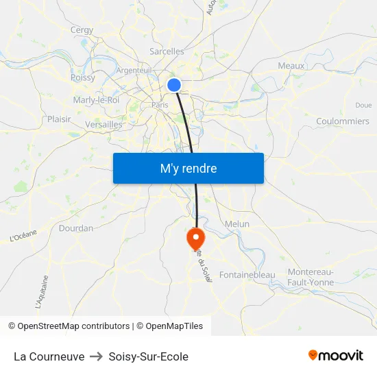 La Courneuve to Soisy-Sur-Ecole map