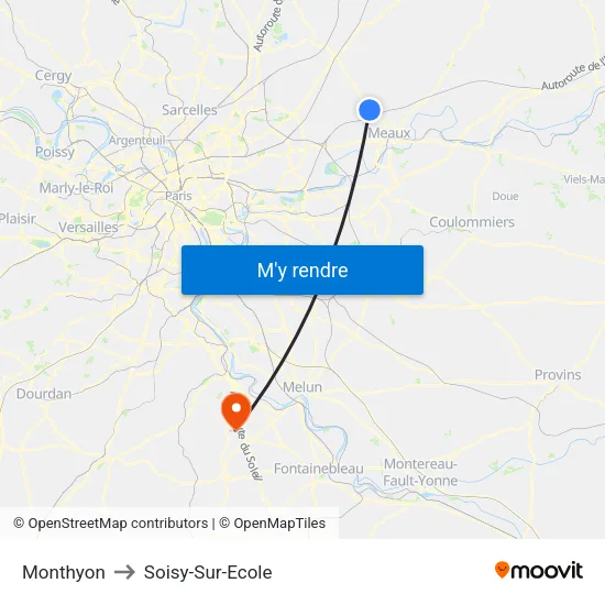Monthyon to Soisy-Sur-Ecole map