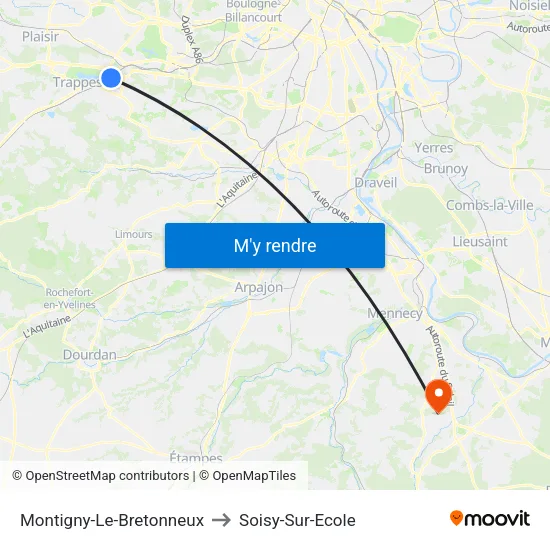 Montigny-Le-Bretonneux to Soisy-Sur-Ecole map