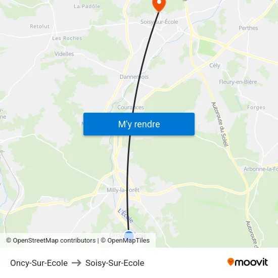 Oncy-Sur-Ecole to Soisy-Sur-Ecole map