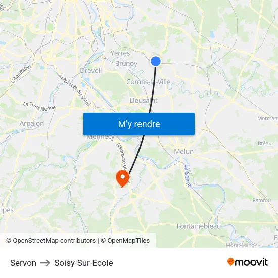 Servon to Soisy-Sur-Ecole map